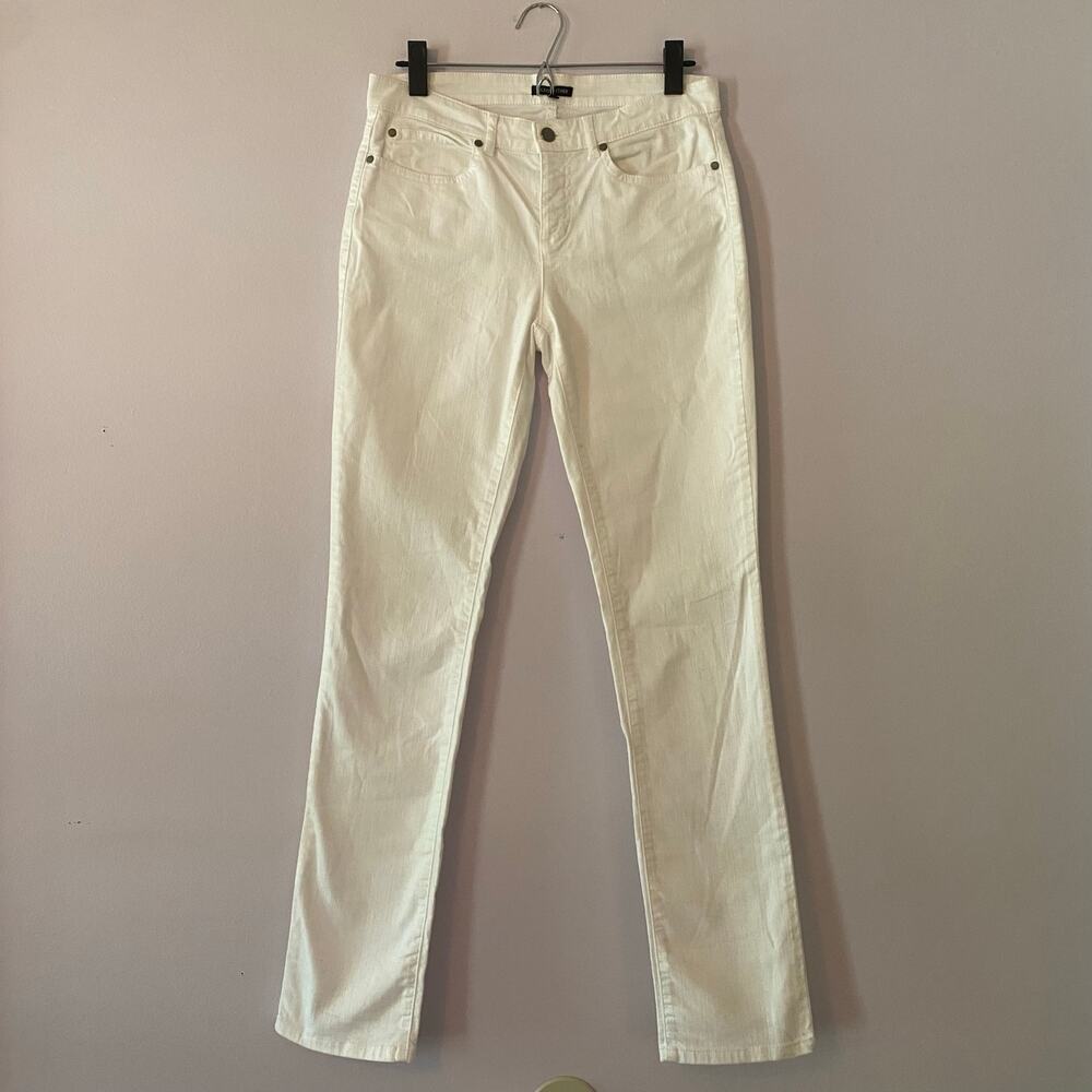 Eileen Fisher White Mid Rise Jeans Pants Straight Slim Fit Cotton Women size 4